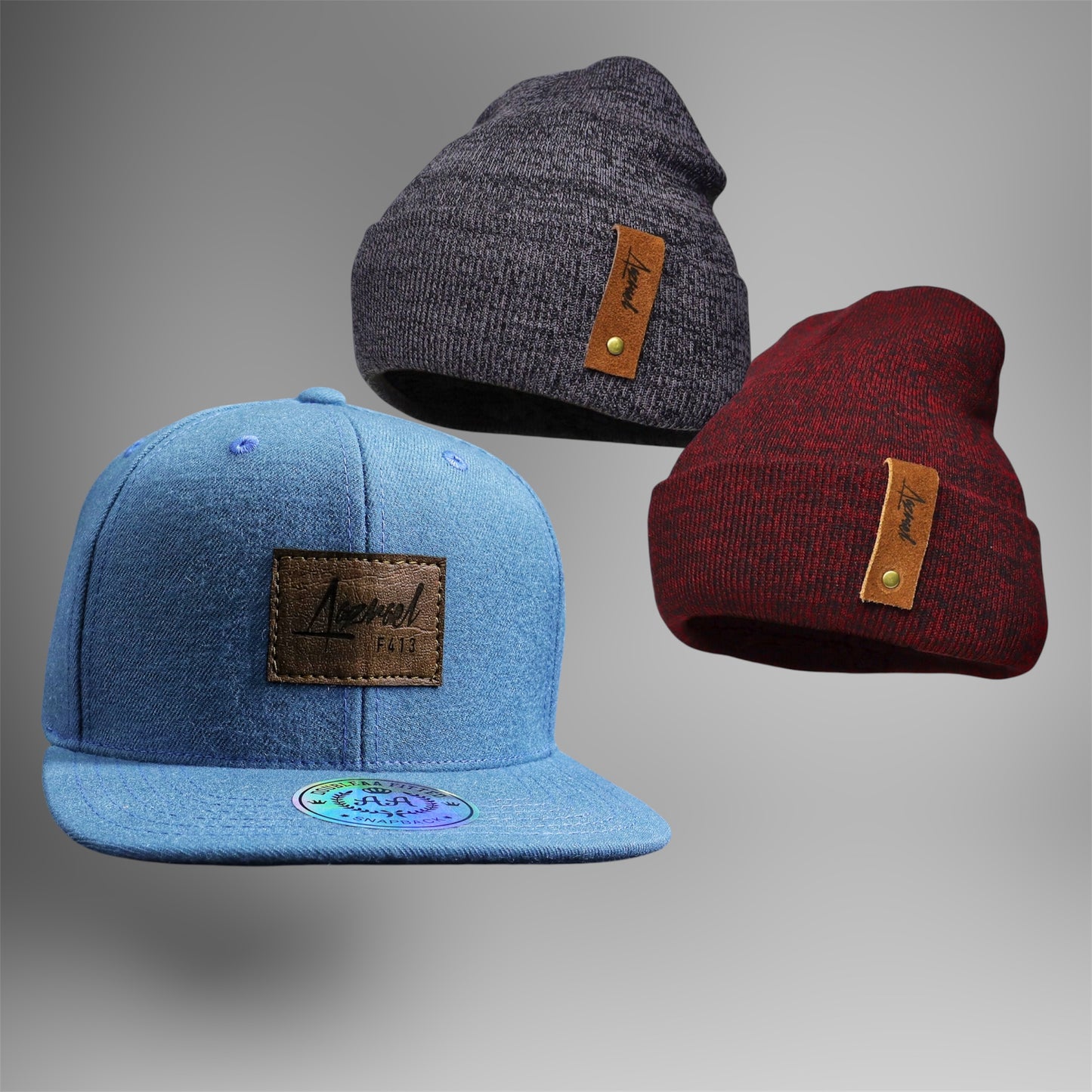 Pack | Snapback Azrael Celeste + 2 Gorros de Invierno