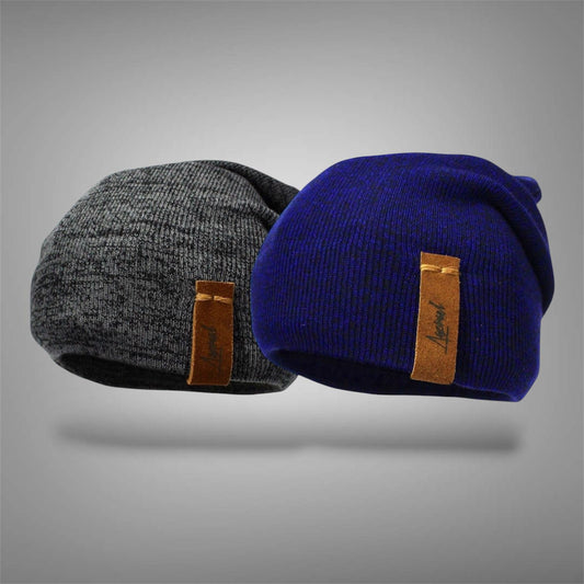 Pack | 2 Gorros De Invierno Gris Oscuro y Azul Jaspeado