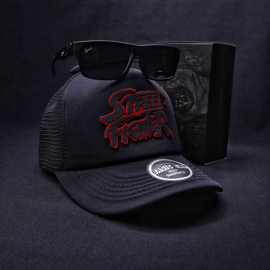 Pack | Jockey Street Fighter Negro + Lente Furias Black Polarizado + Bandana