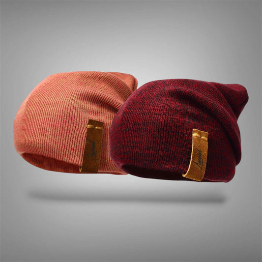 Pack | 2 Gorros De Invierno Burdeo y Coral Jaspeado