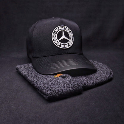 Pack Mercedes Benz Negro + Gorro Invierno Gris Oscuro Jaspeado