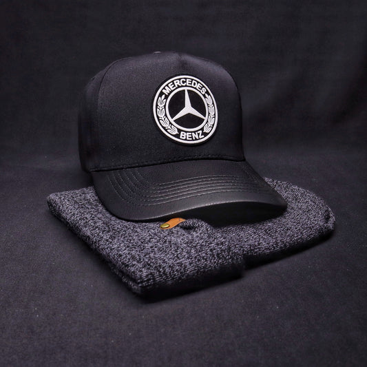 Pack Mercedes Benz Negro + Gorro Invierno Gris Oscuro Jaspeado