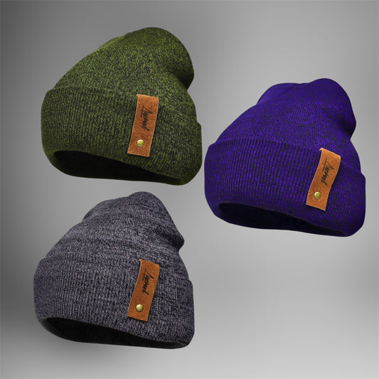 Pack | 3 Gorros De Invierno Gris Oscuro - Azul y Verde Jaspeado