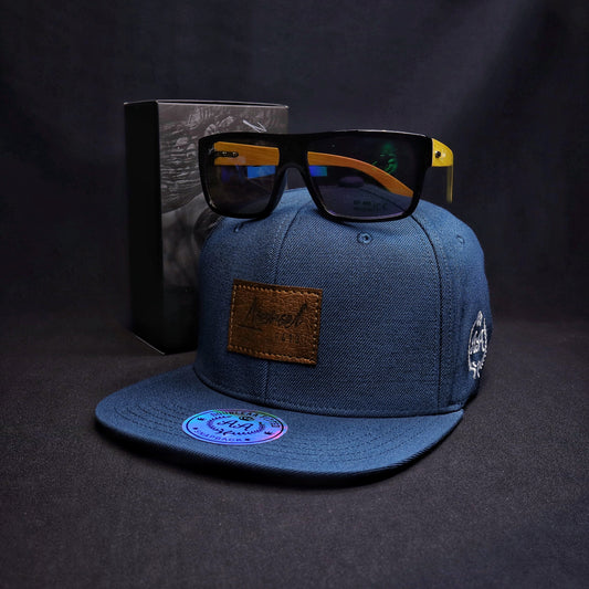 Pack Snapback Azul Piedra + Lente de Sol Bambú