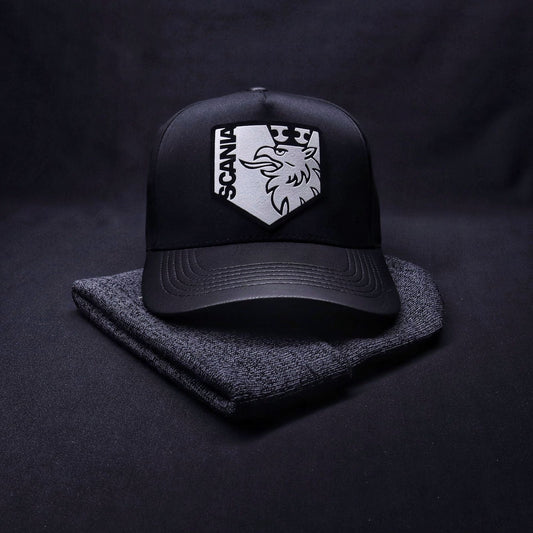 Pack | Jockey Scania Negro + Beanie Gris Oscuro Jaspeado
