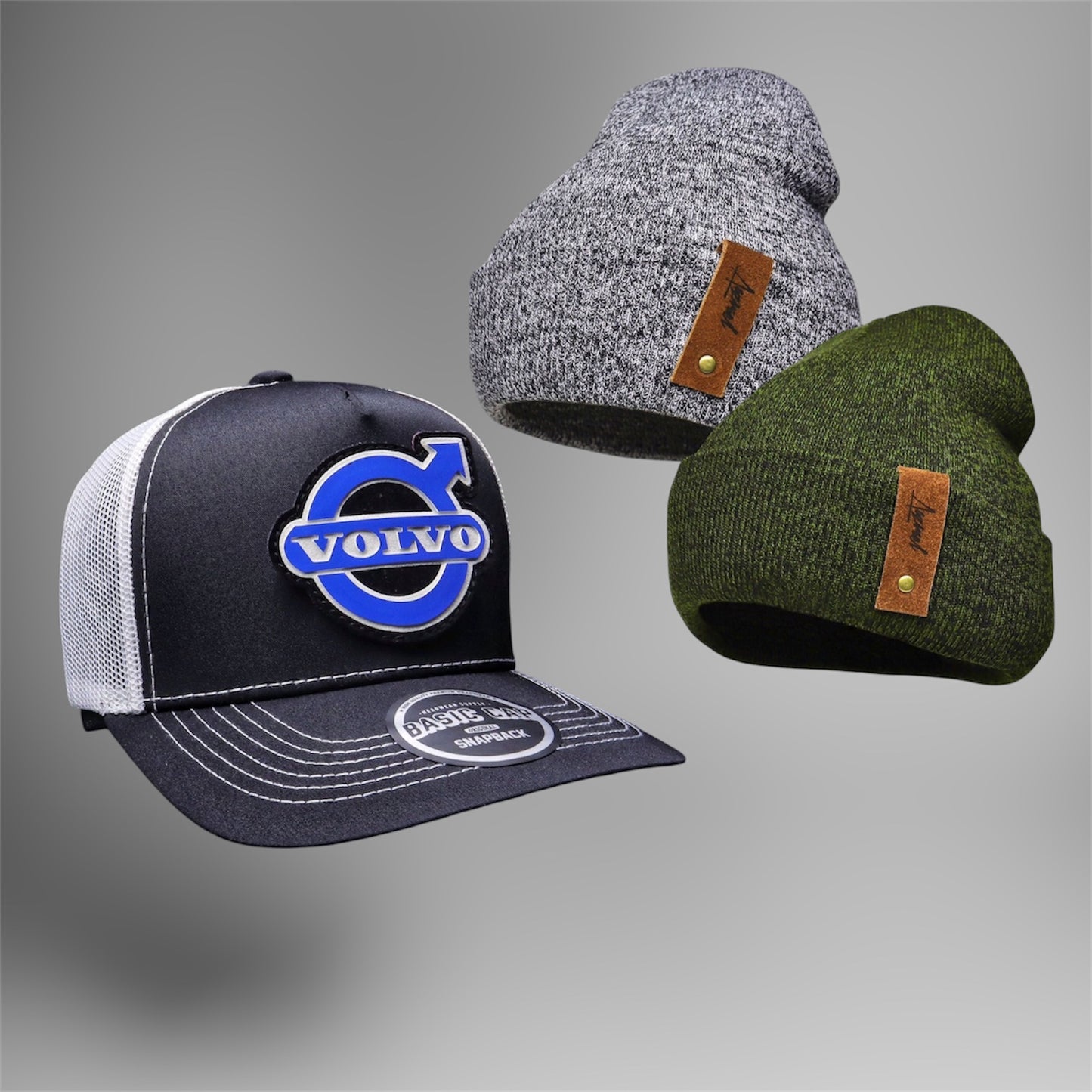 Pack | Jockey Volvo Negro-Blanco + 2 Gorritos de Invierno
