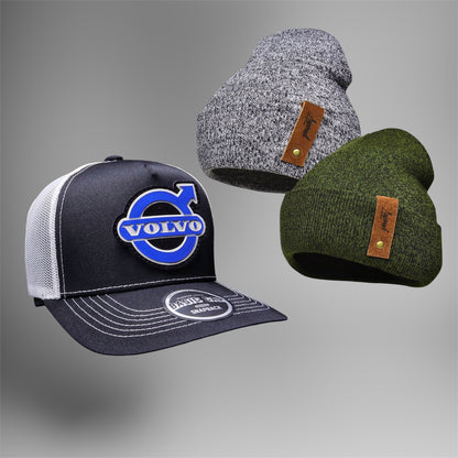 Pack | Jockey Volvo Negro-Blanco + 2 Gorritos de Invierno