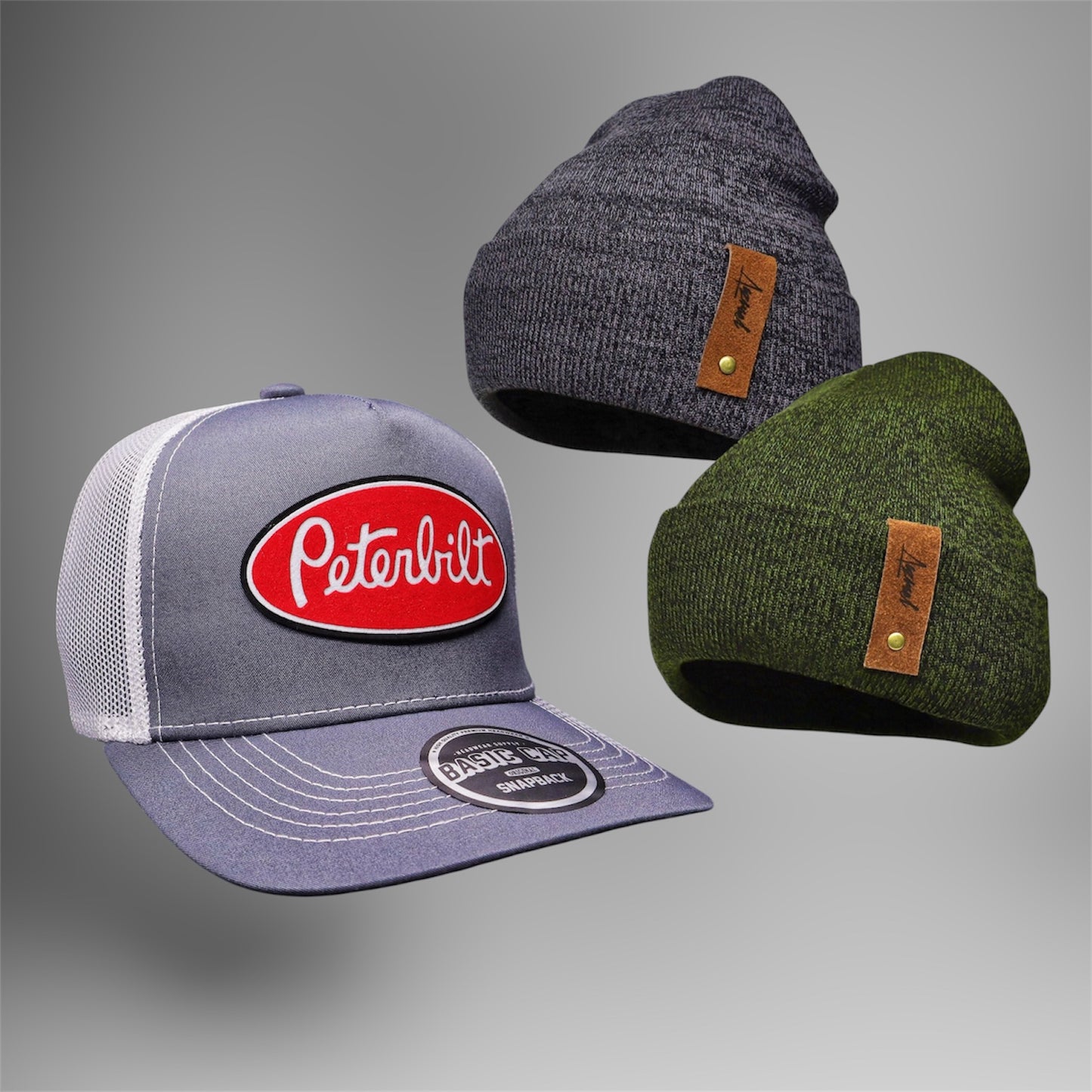 Pack | Jockey Peterbilt Gris-Blanco + 2 Gorritos de Invierno
