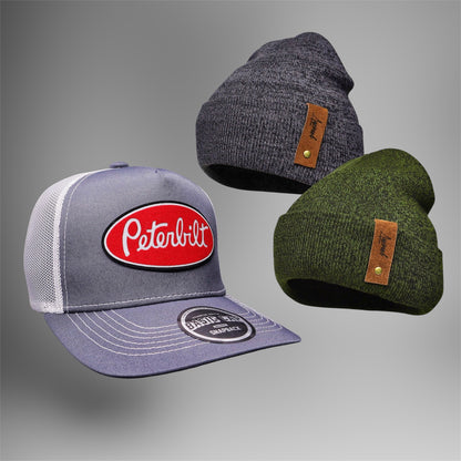 Pack | Jockey Peterbilt Gris-Blanco + 2 Gorritos de Invierno