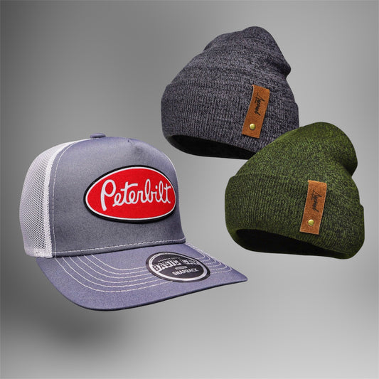 Pack | Jockey Peterbilt Gris-Blanco + 2 Gorritos de Invierno