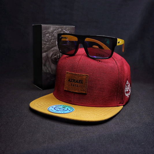 Pack Snapback Burdeo-Amarillo + Lente Bambú Blue tornasol