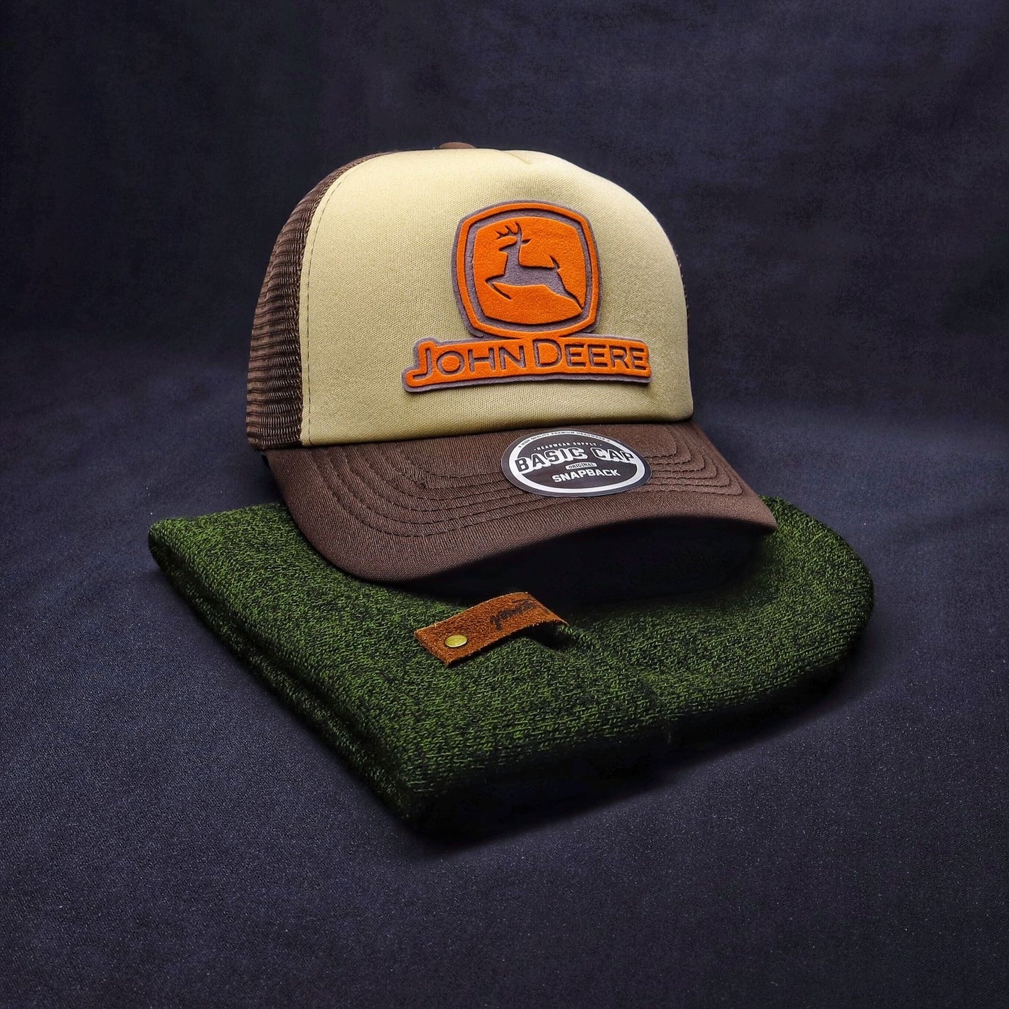 Pack | Jockey JD Beige-Café + Beanie Verde Jaspeado