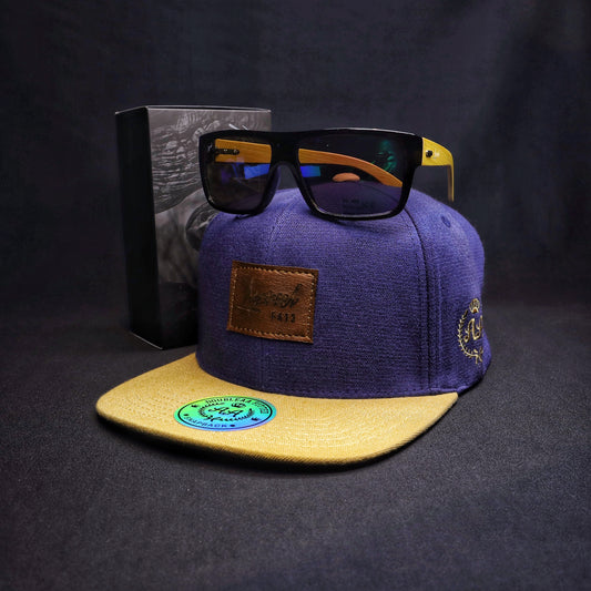 Pack Snapback Azul-Amarillo + Lente de Sol Bambú