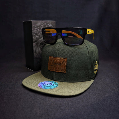 Pack Snapback Verde 2 Tonos + Lente de Sol Bambú