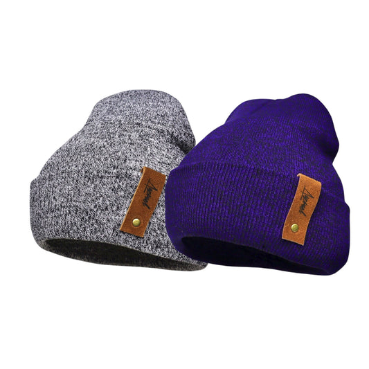 Pack Gorro Invierno Gris Claro y Azul Jaspeado