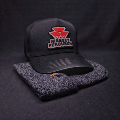 Pack Jockey Massey Ferguson Negro + Gorro Invierno Gris Oscuro Jaspeado