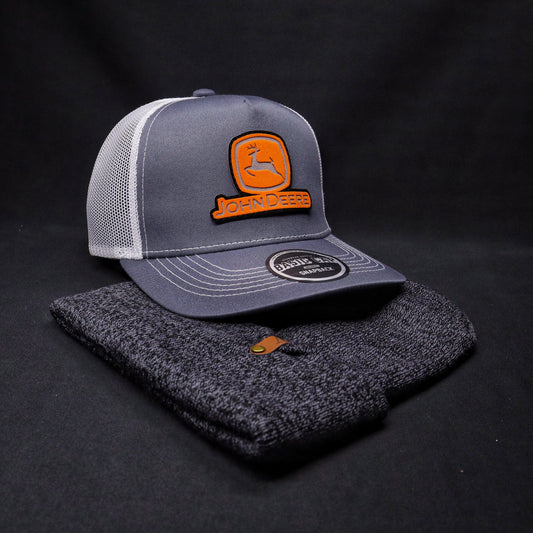 Pack Jockey Gris-Blanco + Gorro Invierno Gris Oscuro Jaspeado