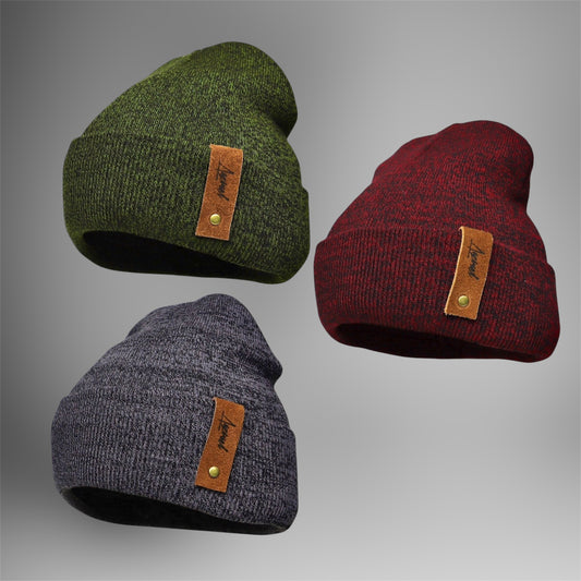 Pack | 3 Gorros de Invierno Gris Oscuro - Burdeo y Verde Jaspeado
