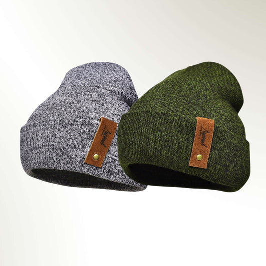 Pack Gorro Invierno Gris Claro y Verde Jaspeado